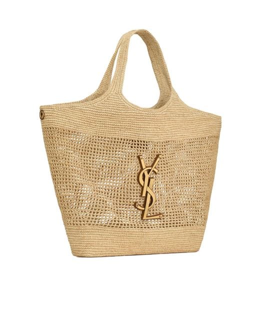 Saint Laurent Natural Icare Logo Plaque Shoulder Bag