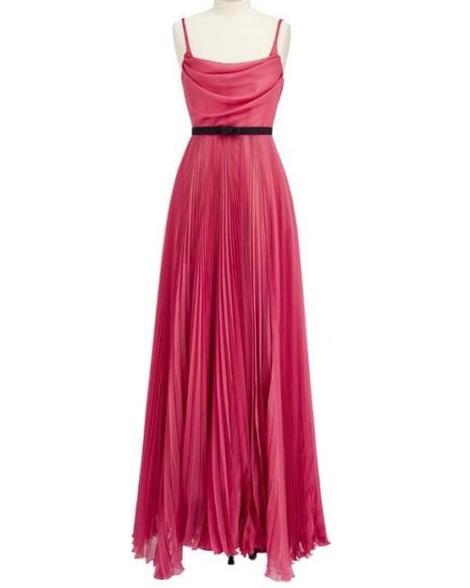 Dior Red Long Pleated Dress With Belt