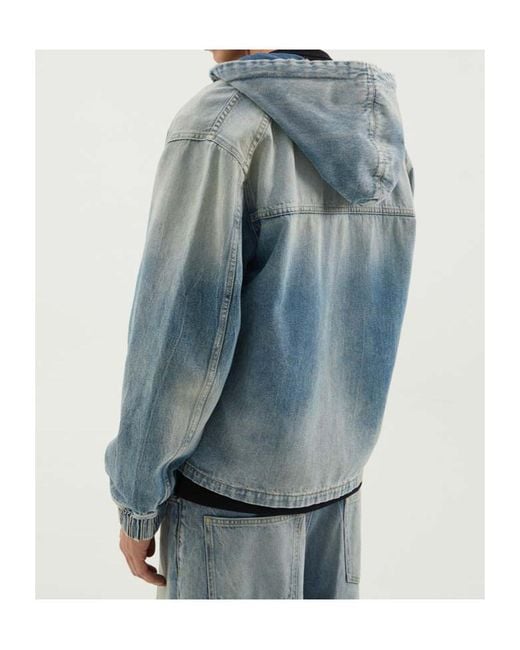 1989 STUDIO Blue Hooded Denim Jacket for men