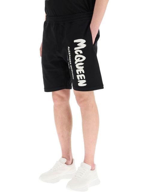 McQueen Black Logo Graffiti Bermuda Shorts for men