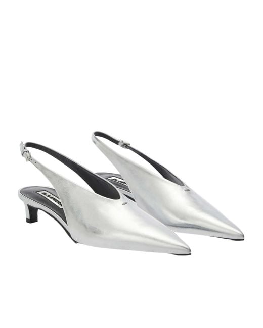 Jil Sander White Pointed Toe Slingback Pumps