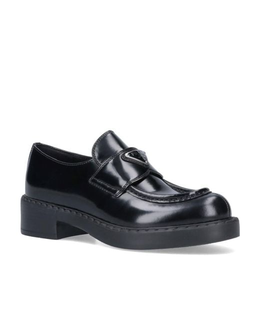 Prada Black Logo Plaque Slip-On Loafers