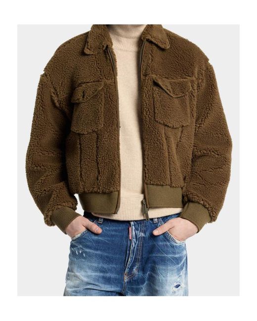DSquared² Brown Faux Fur Zipped Jacket for men