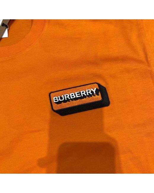 Burberry Orange Logo Appliqué Cotton T-Shirt for men