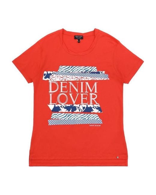 Armani Jeans Red Round-Necked Logo T-Shirt