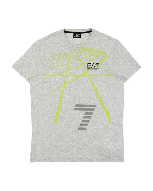EA7 Gray Logo Printed Round Collar T-Shirt for men
