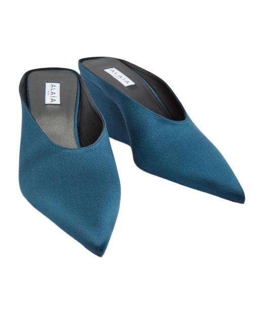 Alaïa Blue Satin Wedge Mules