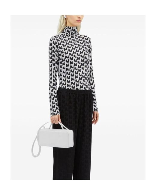 MSGM Black Stretch High Neck T-Shirt With Print