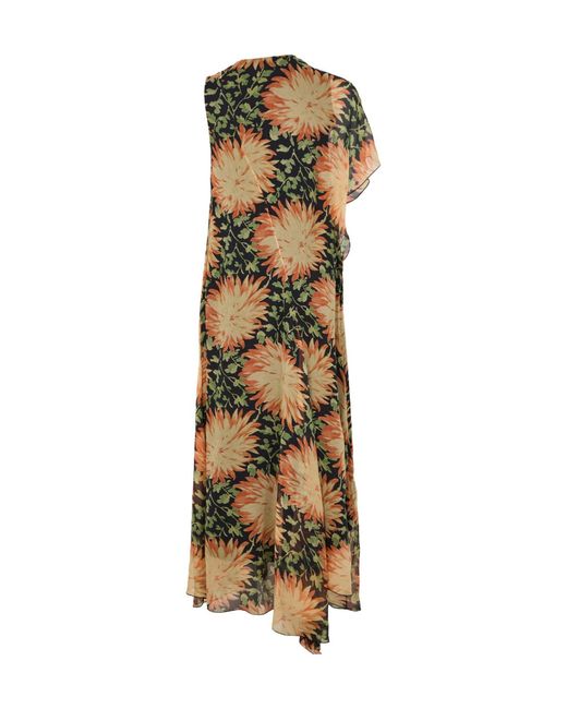 Loewe Metallic Floral Print Flowing Dress