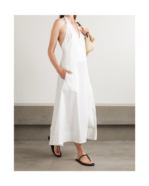 St. Agni White Crinkled Cotton-Blend Poplin Halterneck Maxi Dress
