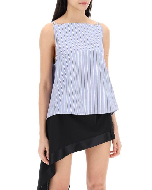Sacai Blue Stripe-Pattern Pleated Cotton Top