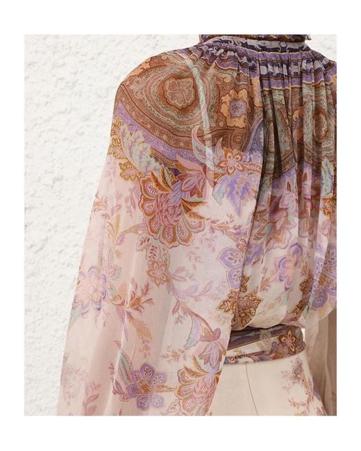 Zimmermann Pink Luna Billow Printed Blouse