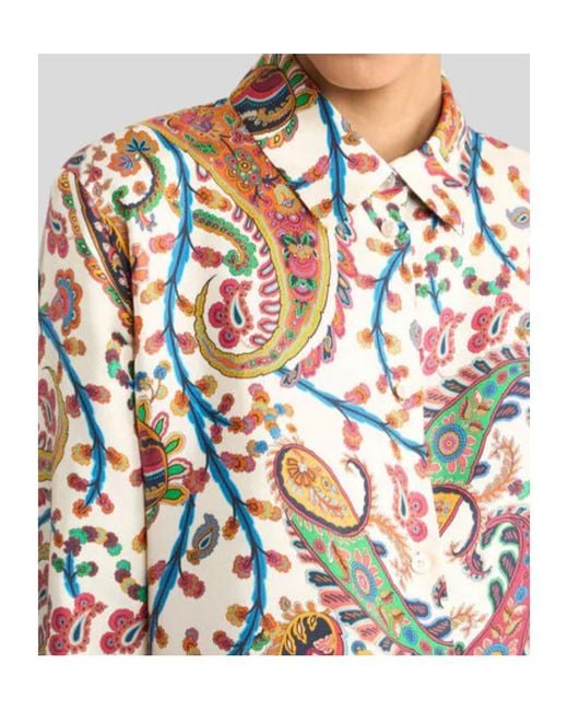 Etro White Floral Paisley Motif Satin Twill Shirt