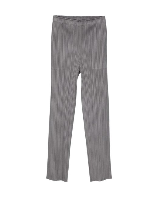 Pleats Please Issey Miyake Gray Pleated Straight-Leg Trousers