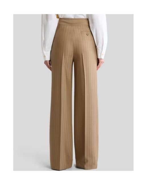 Etro Natural Wool Jacquard Trousers With Striped Pattern