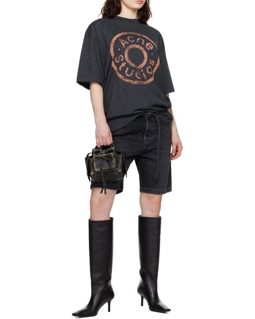 Acne Black Logo Debossed High Heel Boots
