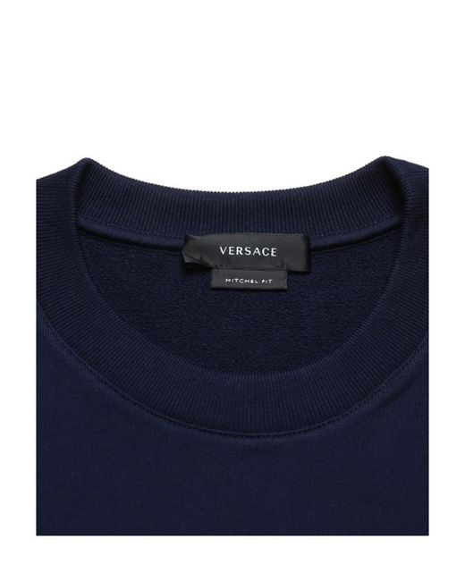 Versace Blue Logo-Print Crew Neck Jumper for men