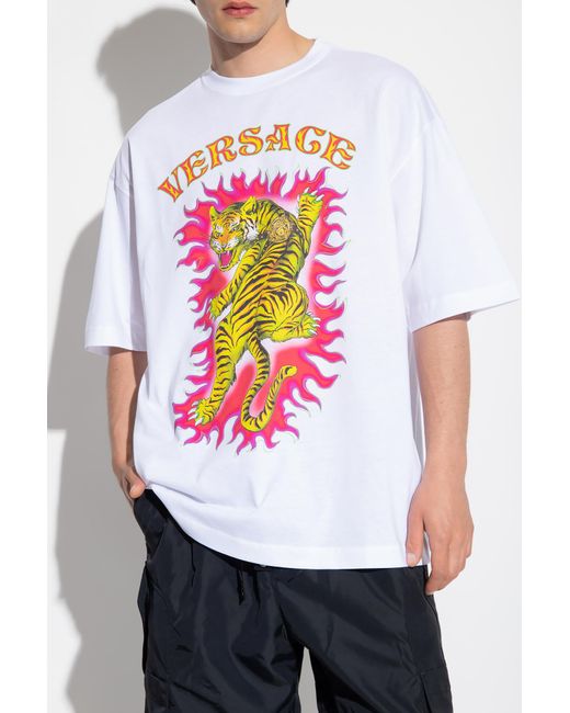 Versace White Roar-Print Cotton T-Shirt for men
