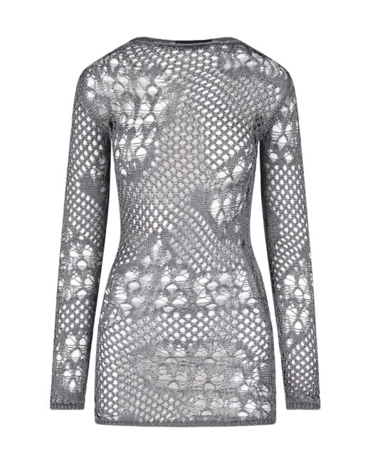 Dondup Gray Erotica Crochet Distressed Dress