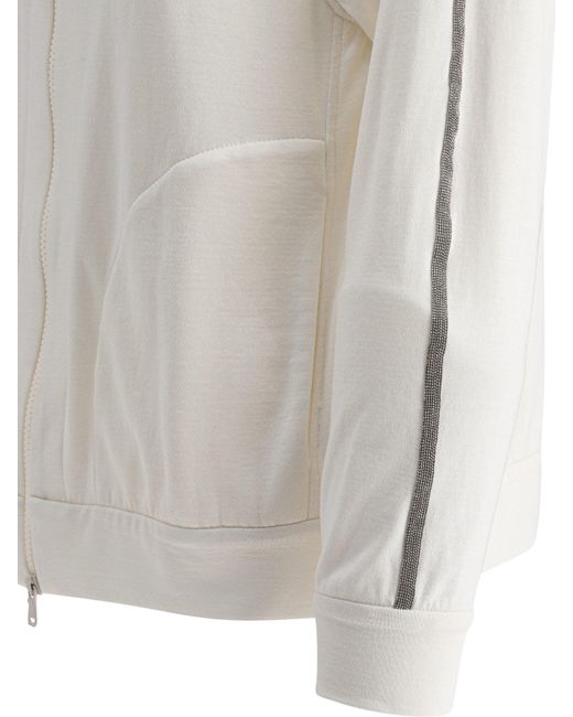 Brunello Cucinelli White Trim Embellished Zipped Hoodie