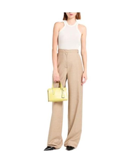 Max Mara White Solid Straight-Leg Long Pants