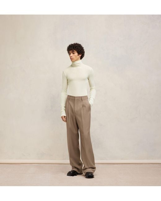 AMI White Semi-Sheer Roll-Neck Ribbed-Knit Jumper for men
