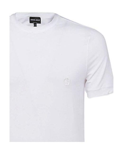 Giorgio Armani White Logo Embroidered Crewneck T-Shirt for men