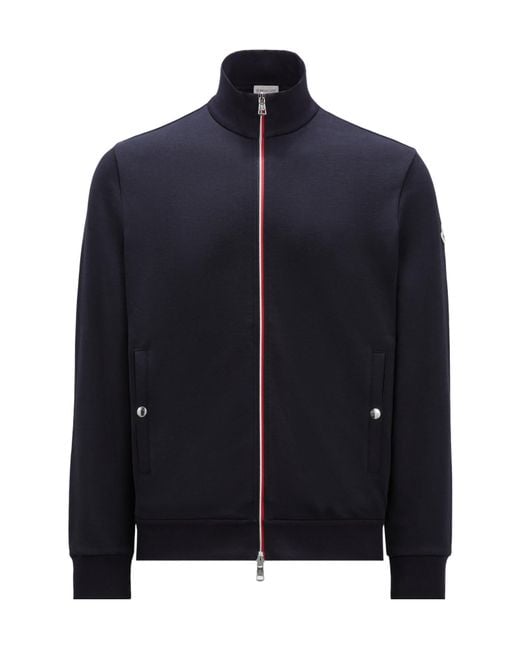 Moncler Blue Tricolor-Trimmed Cotton Zip-Up Sweatshirt for men