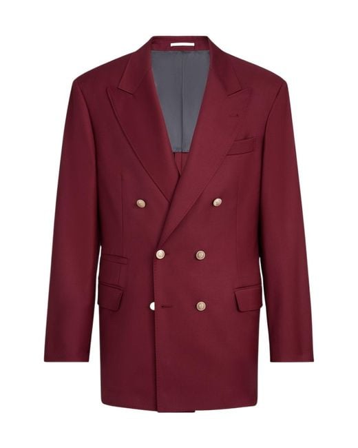 Brunello Cucinelli Red Peak-Lapels Blazer for men