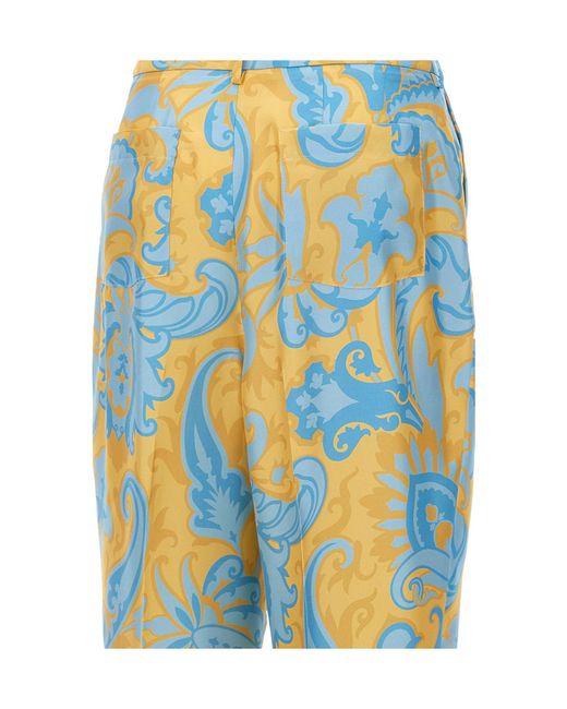 Etro Blue Paisley Printed Pleated Trousers