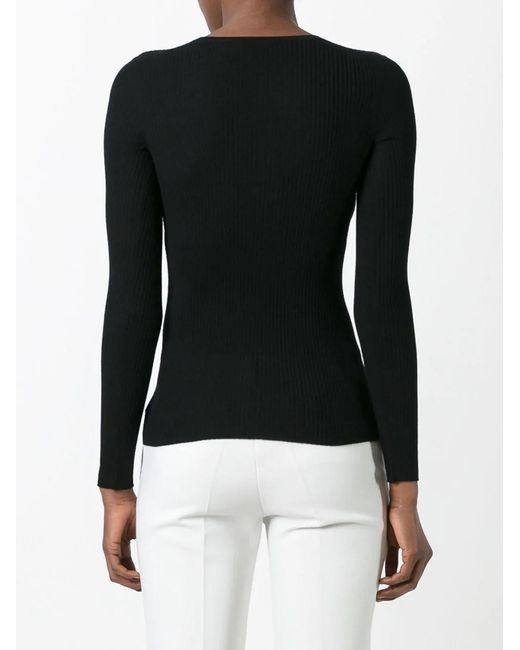 Theory Black Ribbed-Knit Slim-Fit Crewneck Jumper