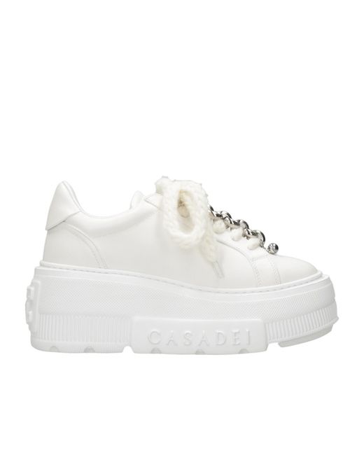 Casadei White Round-Toe Sneakers