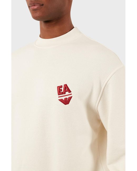 Emporio Armani White Logo-Embroidered Cotton Sweatshirt for men