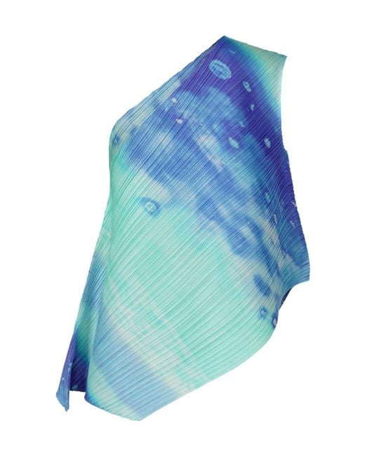 Pleats Please Issey Miyake Blue Pleated One-Shoulder Top