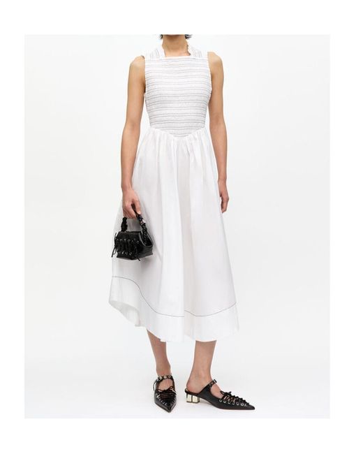 Ganni White Washed Stretch Cotton Smock Midi Dress