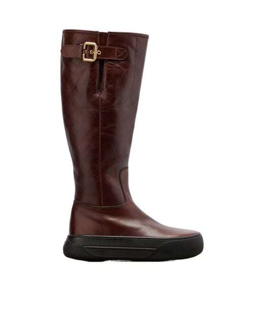 Chloé Brown Delia Leather Knee-High Boots