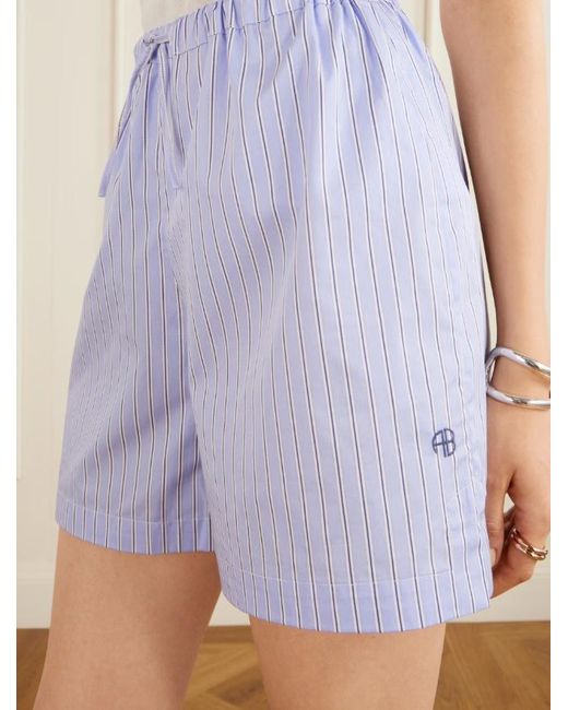 Anine Bing Blue Ramy Pinstripe Shorts
