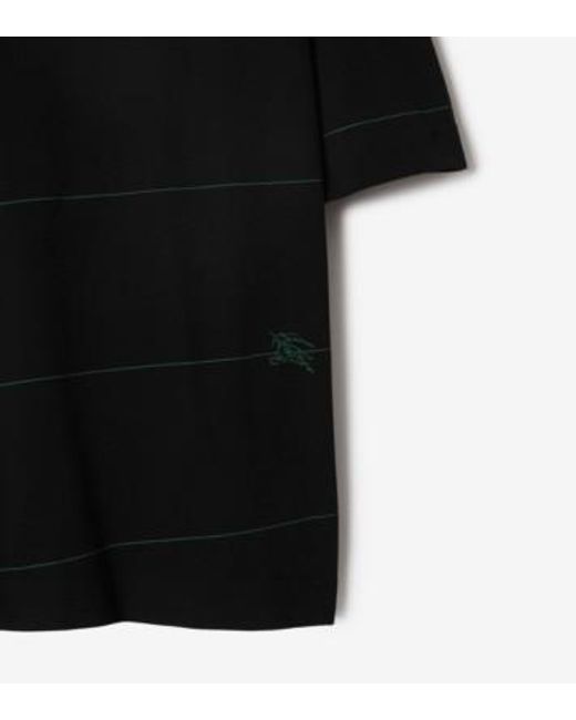 Burberry Black Striped Logo Embroidered Polo Shirt for men