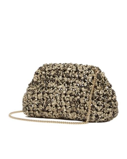 Marella Natural Python-Print Woven Clutch