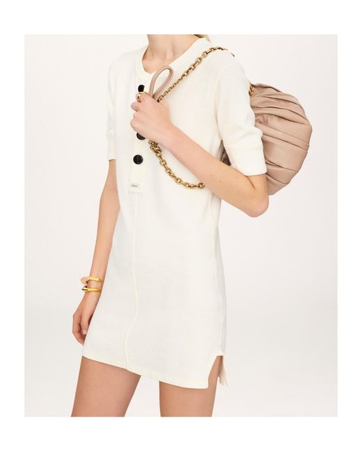 Chloé White Chloé Buttoned Mini Knitted Dress