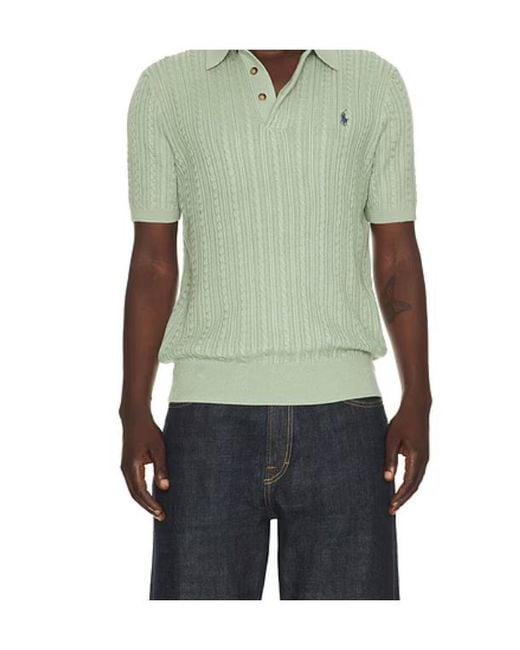 Polo Ralph Lauren Green Cable-Knit Embroidered Polo Sweater for men