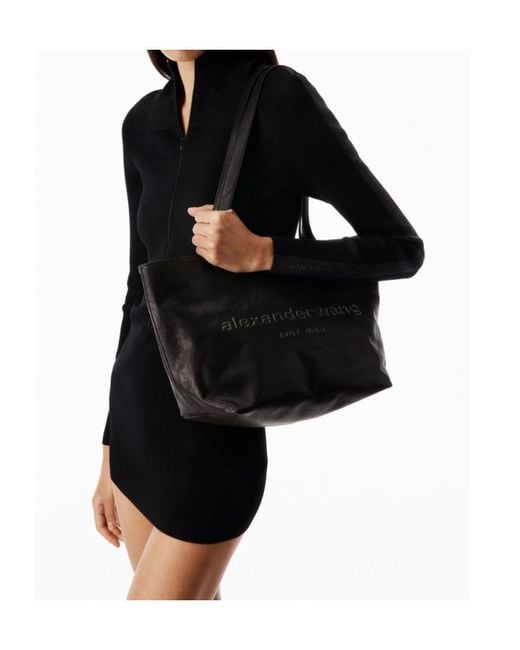 Alexander Wang Black Logo-Embossed Medium Tote Bag