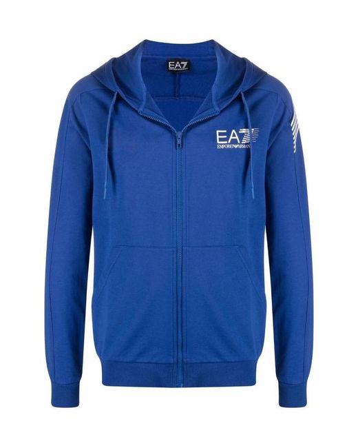 EA7 Blue Logo-Print Zip-Up Hoodie for men