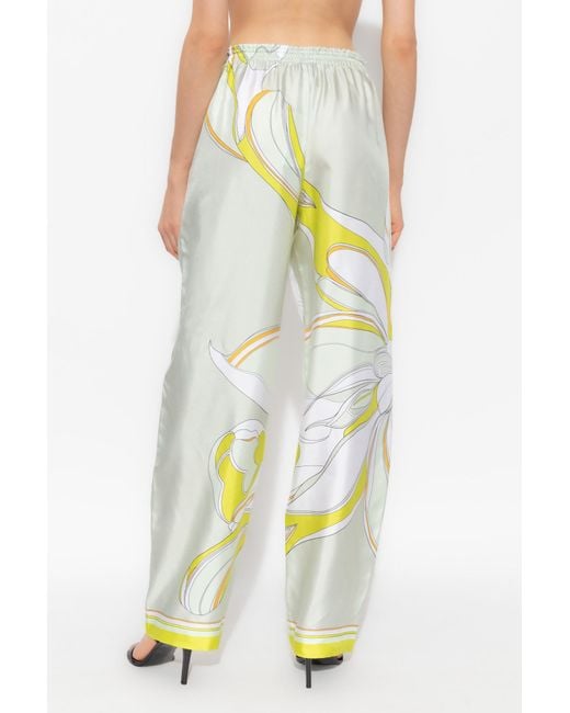 Tory Burch Yellow Printed Silk Pants