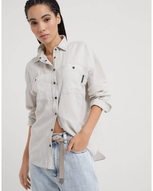 Brunello Cucinelli White Linen-Cotton Blend Shirt