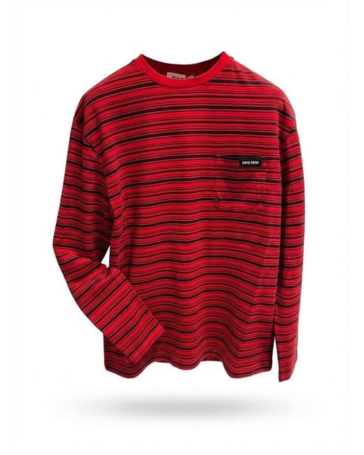 Miu Miu Red Striped Jersey T-Shirt