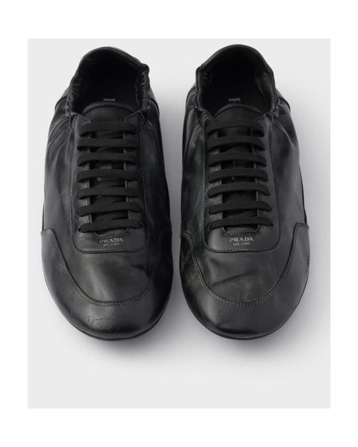 Prada Black Leather Collapse Sneakers for men