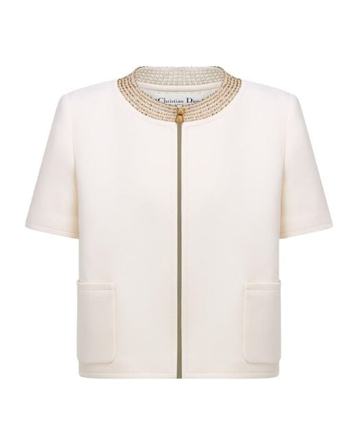 Dior White Embroidered Cropped Jacket