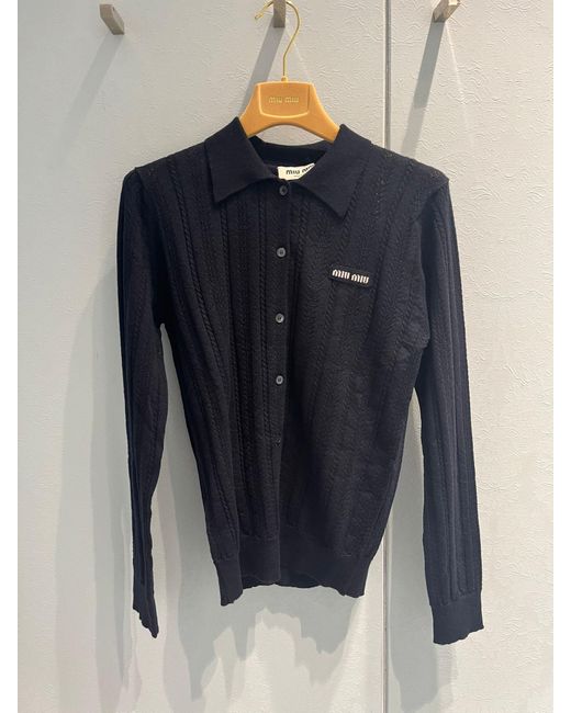 Miu Miu Blue Button-Up Knitted Polo Cardigan