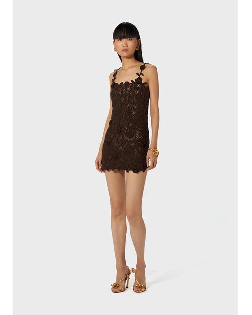 Blumarine Brown Square Neck Floral Corset Mini Dress
